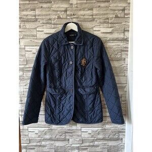 Lauren Ralph Lauren Women's Logo Cresent Quilted Jacket in Navy SZ. 2